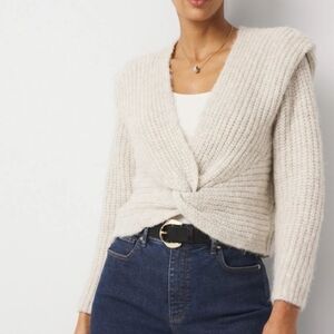 White House Black Market Front Twist Sweater Cream Knit Size M